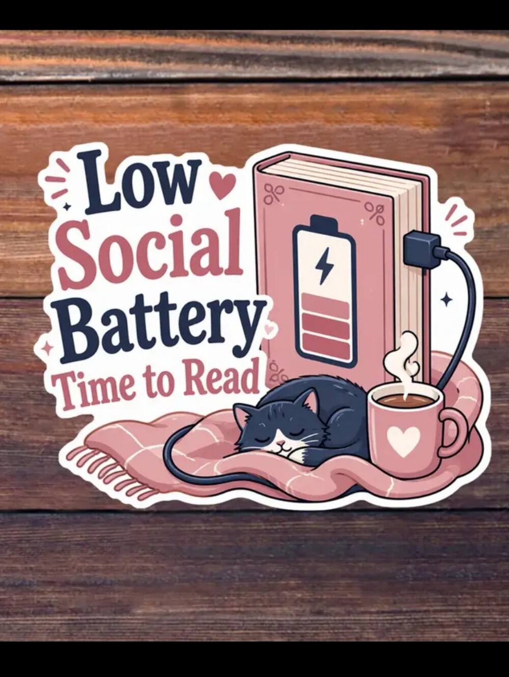 2$ Add On⭐ Low Social Battery Time to Read Pink Bookish Introvert Sticker